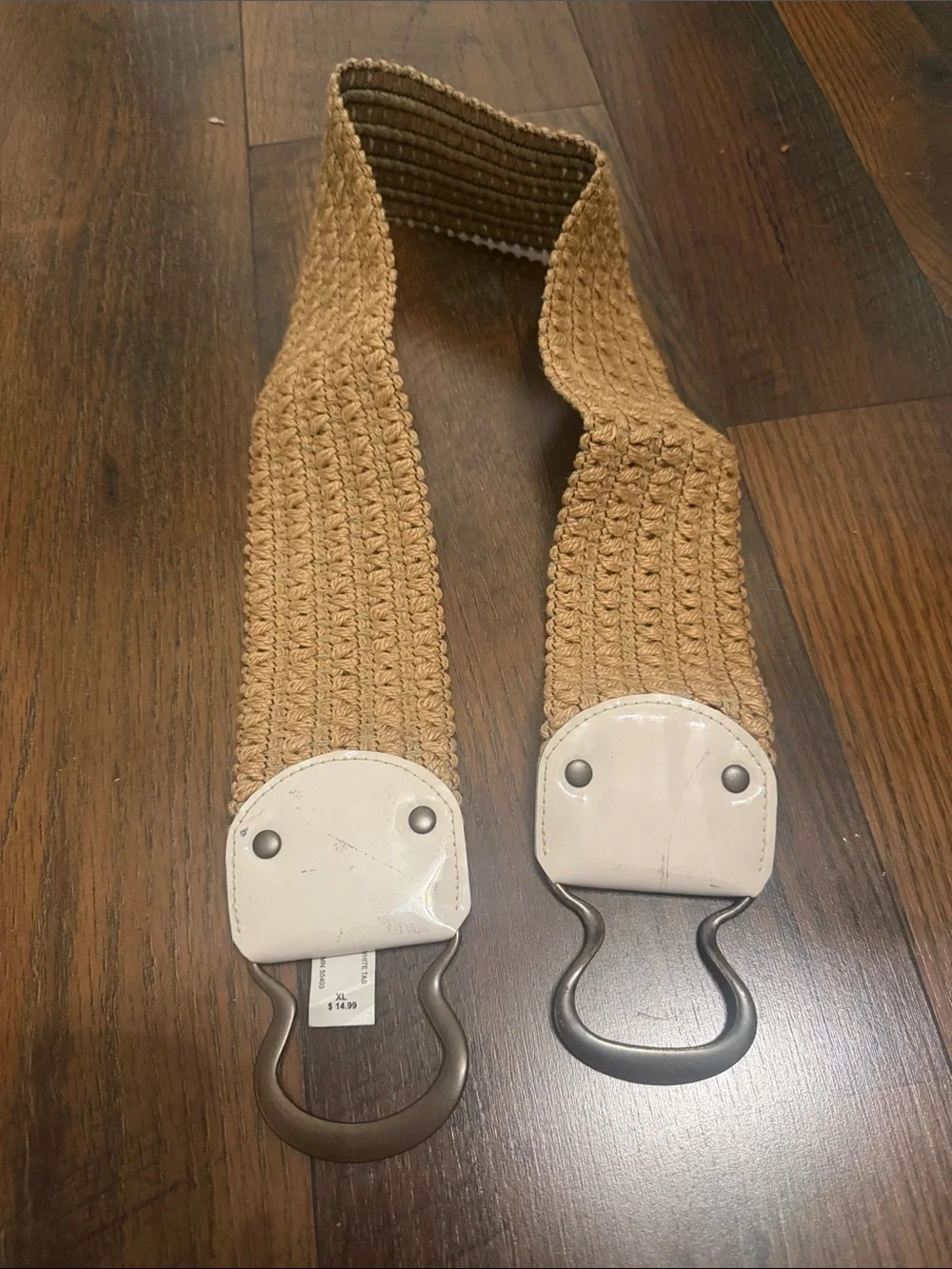 Vintage Woven Tan Stretch Belt with White Leather Accents XL